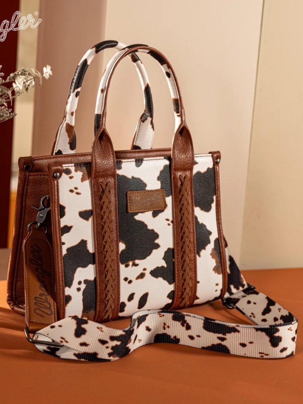 Wrangler Cow Print Concealed Carry Tote/Crossbody - Brown